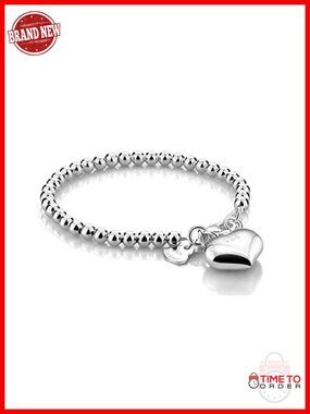 925 Sterling Silver Beaded Chain Bracelet Italian Handmade Link Bracelet